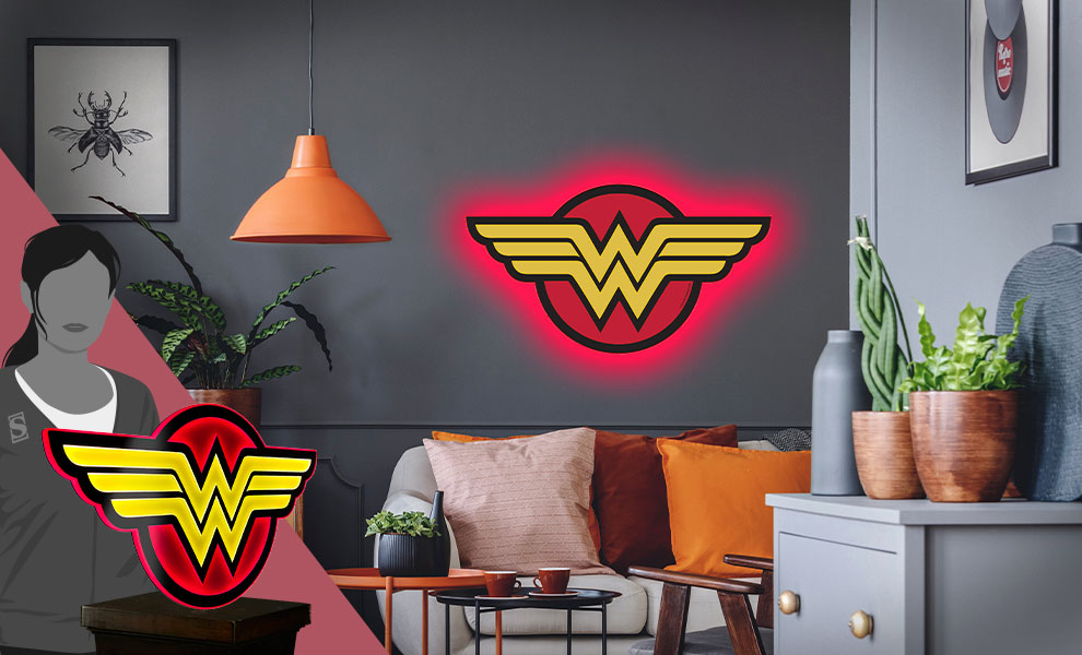 Gallery Feature Image of Wonder Woman LED Logo Light (Large) Wall Light - Click to open image gallery
