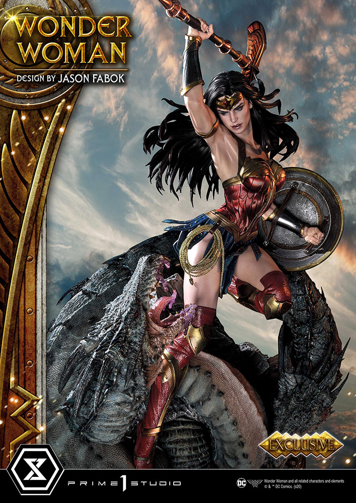 Wonder Woman VS Hydra (Bonus Version) Bonus Version - Estátua completa da Mulher Maravilha em pose de ataque contra criatura