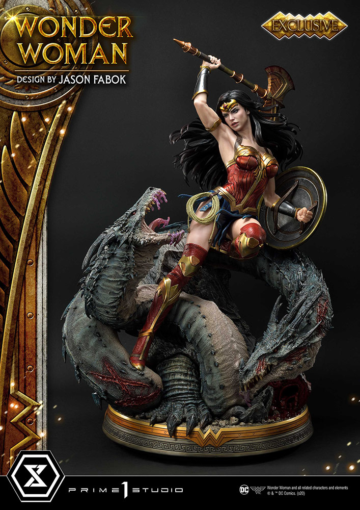 Wonder Woman VS Hydra (Bonus Version) Bonus Version - Estátua completa da Mulher Maravilha em pose de ataque contra criatura
