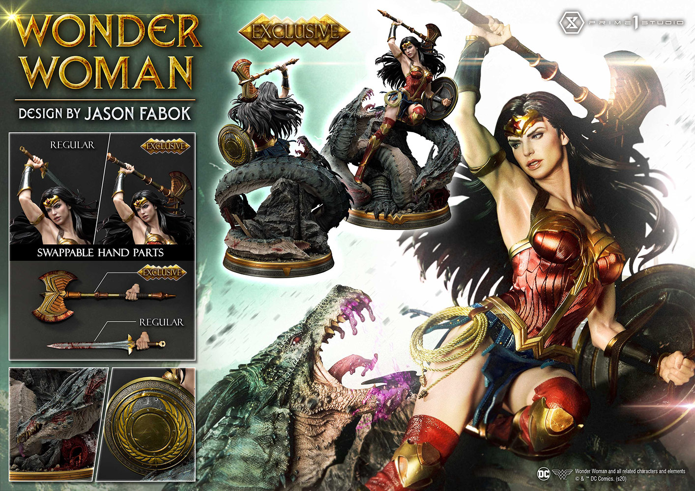 Wonder Woman VS Hydra (Bonus Version) Bonus Version - Comparação lado a lado das mãos e armas intercambiáveis da versão