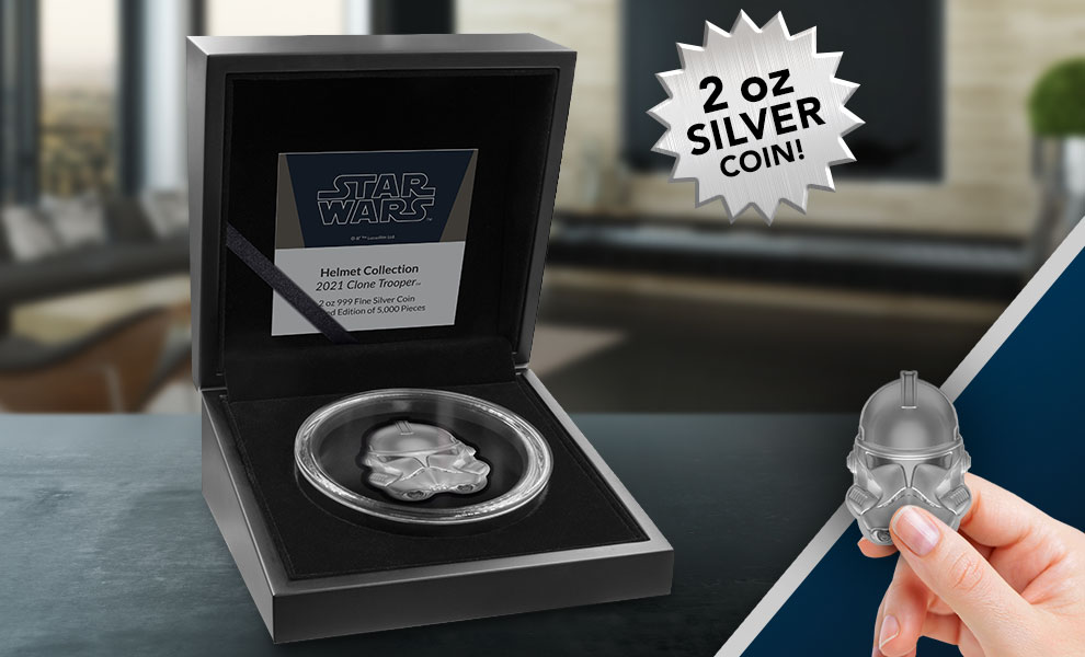 Gallery Feature Image of Clone Trooper Helmet 2oz Silver Coin Silver Collectible - Click to open image gallery