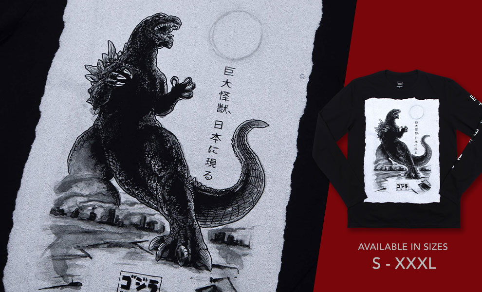 Gallery Feature Image of Godzilla Black Long Sleeve Apparel - Click to open image gallery