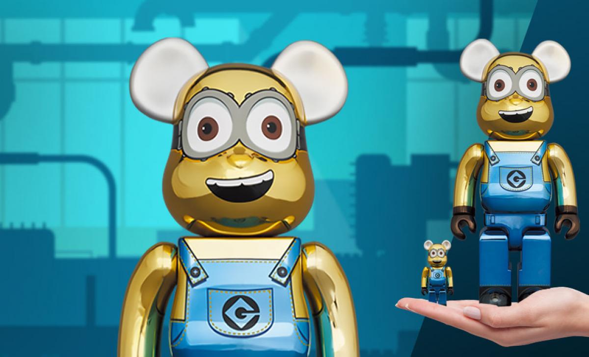 BE@RBRICK DAVE CHROME Ver. 1000％ Medicom Minions Dave Chrome Ver. 1000% Bearbrick Figure yellow