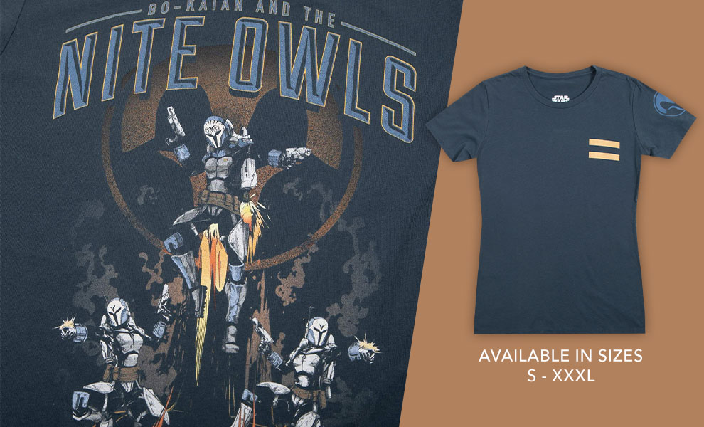 Gallery Feature Image of Bo-Katan and the Nite Owls Indigo Women's Tee Apparel - Click to open image gallery