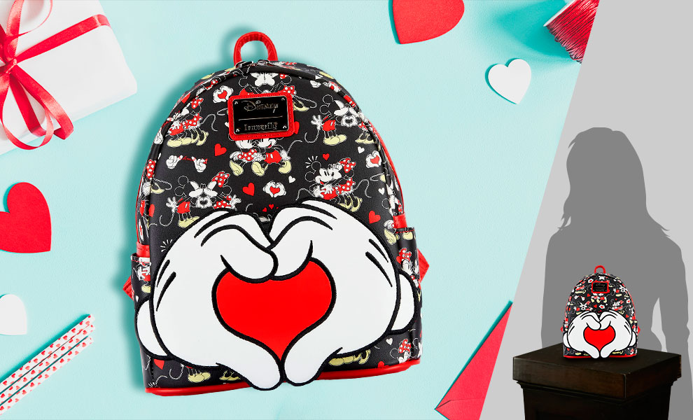 Gallery Feature Image of Mickey and Minnie Heart Hands Mini Backpack Apparel - Click to open image gallery