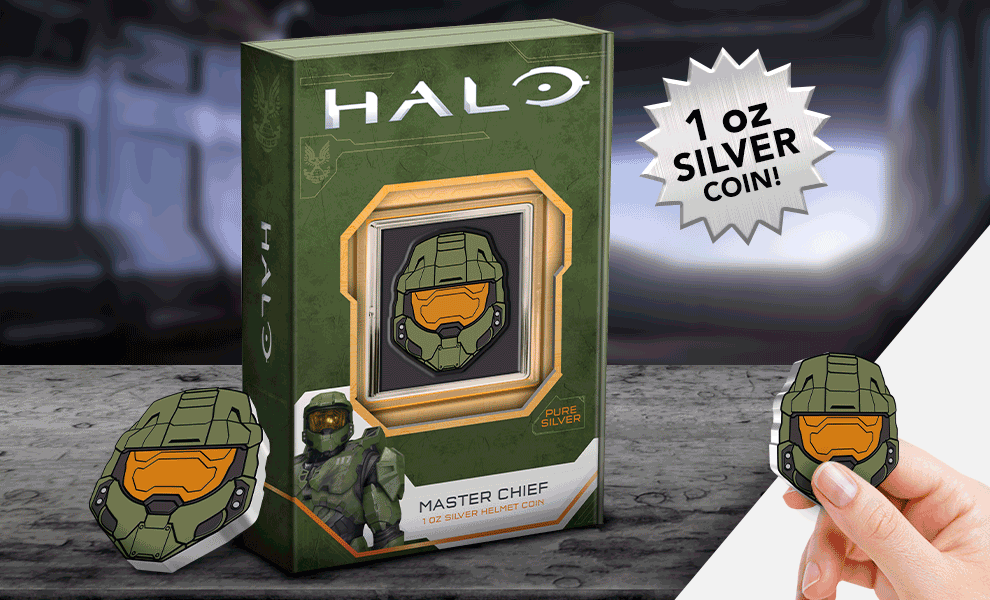 Gallery Feature Image of Master Chief Helmet 1oz Silver Coin Silver Collectible - Click to open image gallery