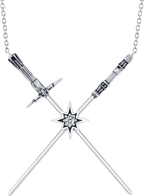 RockLove Kylo Ren & Rey Crossed Lightsaber Necklace Jewelry