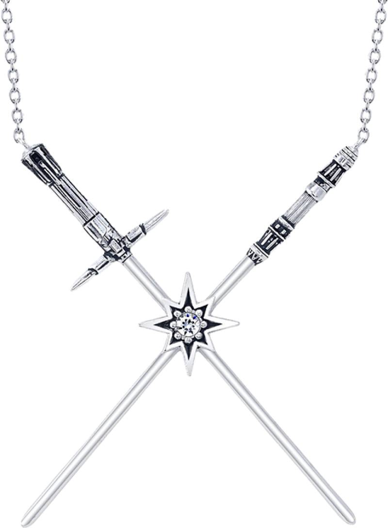 Kylo Ren & Rey Crossed Lightsaber Necklace Jewelry by RockLove