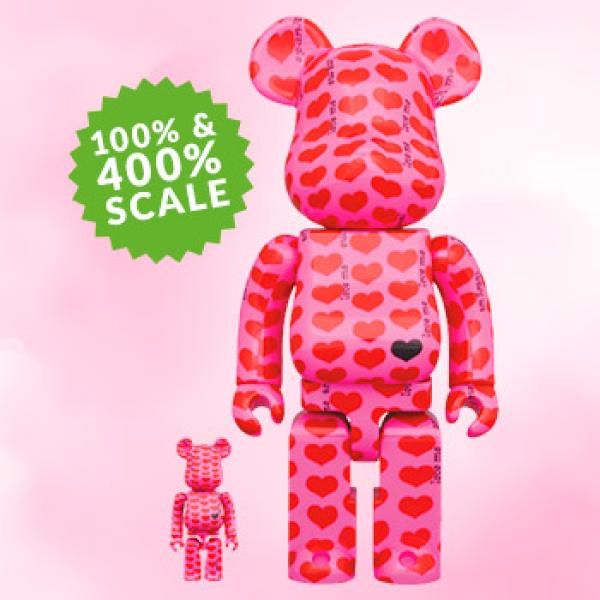 Be@rbrick Pink Heart 100％ and 400% Set