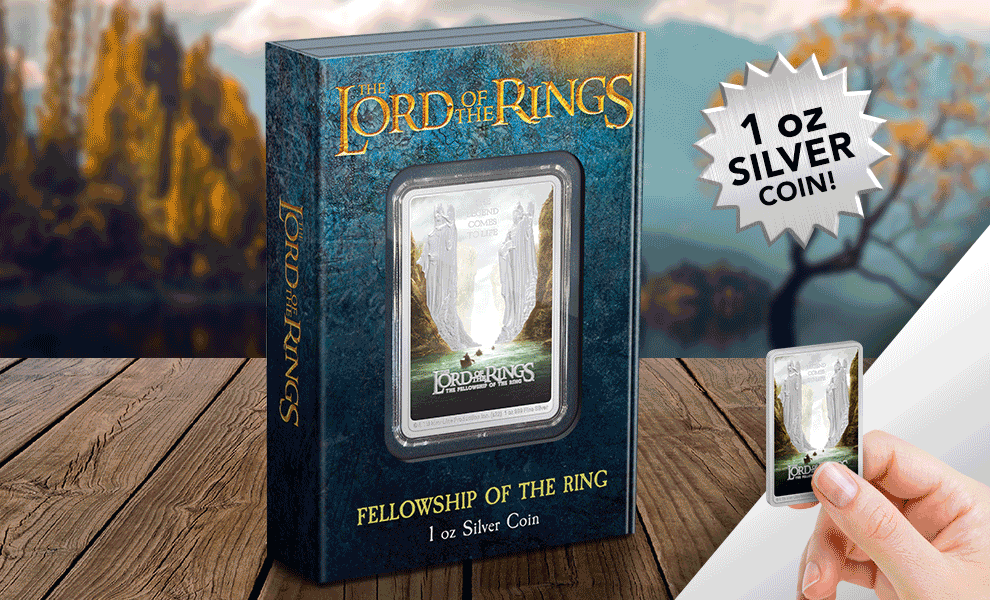 Gallery Feature Image of The Lord of the Rings: The Fellowship of the Ring Movie Poster 1oz Silver Coin Silver Collectible - Click to open image gallery