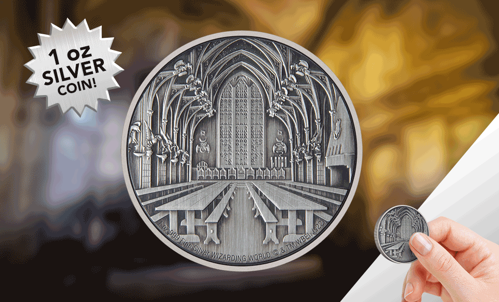 Gallery Feature Image of Hogwarts Great Hall 1oz Silver Coin Silver Collectible - Click to open image gallery