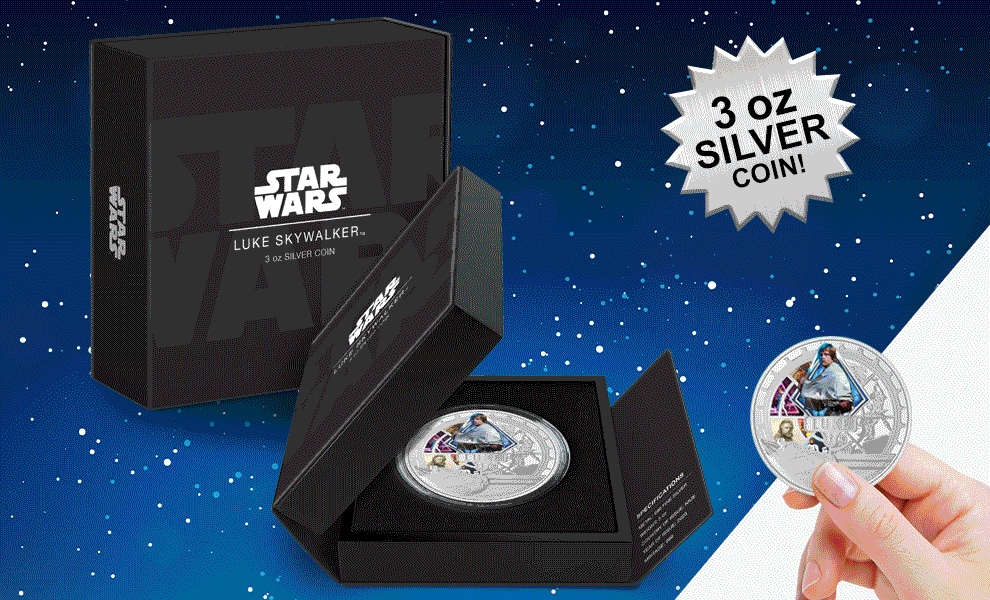 Luke Skywalker™ 3oz Silver Coin Silver Collectible by New