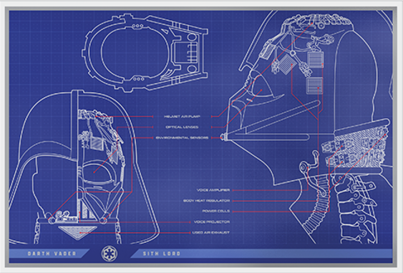 Darth Vader Helmet™ Blueprint Foil Silver Collectible by Agoro