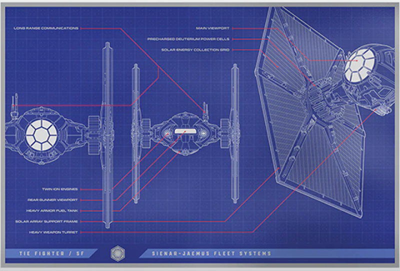 TIE Fighter / SF™ Blueprint Silver Collectible by Agoro