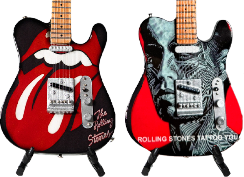 The Rolling Stones "Tongue & Lips" and "Tattoo You" Collectible Miniature Guitar Set Miniature by The Mini Axe
